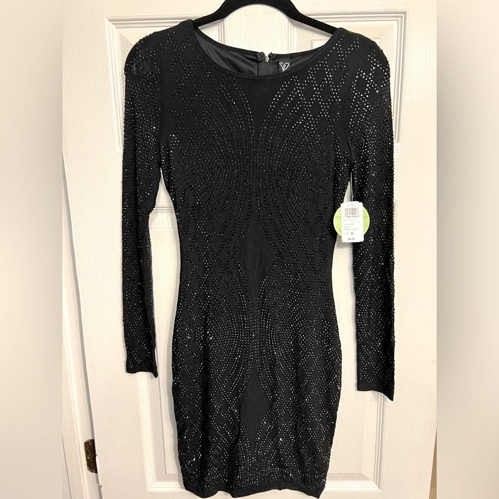 Black Beaded Bodycon Mini Dress